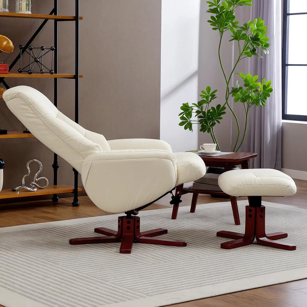 HOMCOM Rocking Recliner Chair with Footstool, PU Leather Recliner Armchair with Wood Base, Upholstered Reclining Chair for Living Room Bedroom Additional View 9