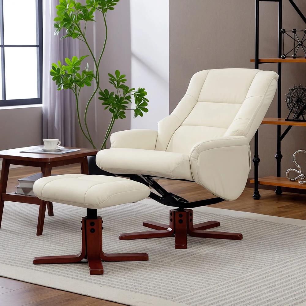 HOMCOM Rocking Recliner Chair with Footstool, PU Leather Recliner Armchair with Wood Base, Upholstered Reclining Chair for Living Room Bedroom Additional View 10