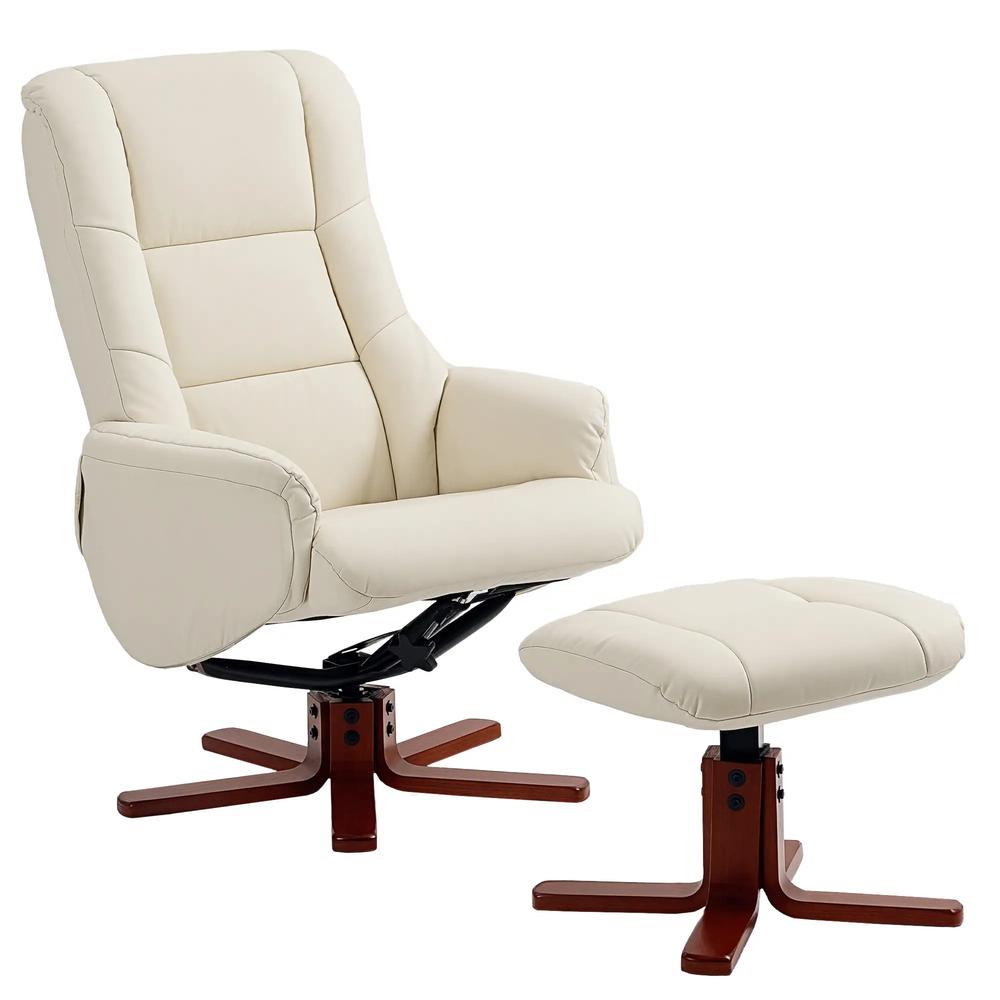 HOMCOM Rocking Recliner Chair with Footstool, PU Leather Recliner Armchair with Wood Base, Upholstered Reclining Chair for Living Room Bedroom