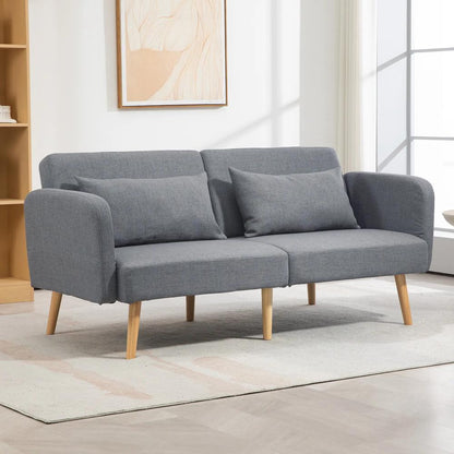 HOMCOM Two-Seater Click-Clack Sofa Bed, with Pillows - Grey Additional View 2