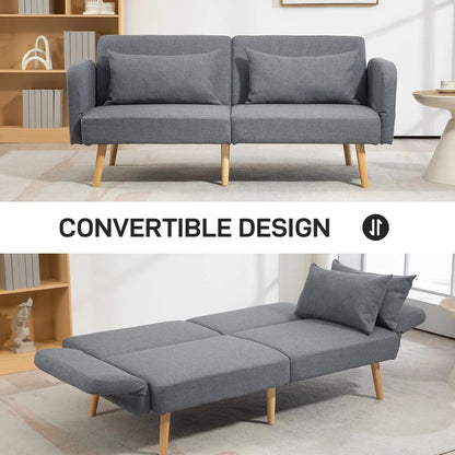 HOMCOM Two-Seater Click-Clack Sofa Bed, with Pillows - Grey Additional View 4