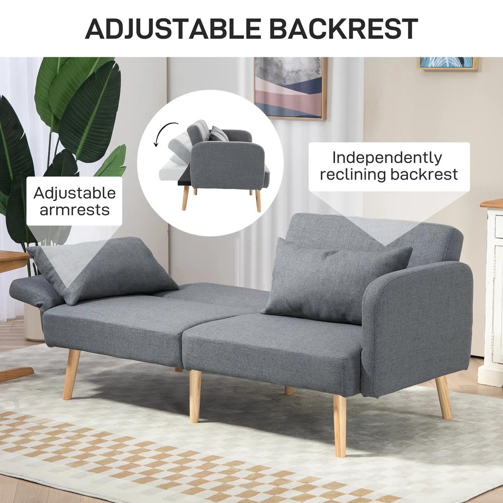 HOMCOM Two-Seater Click-Clack Sofa Bed, with Pillows - Grey Additional View 5