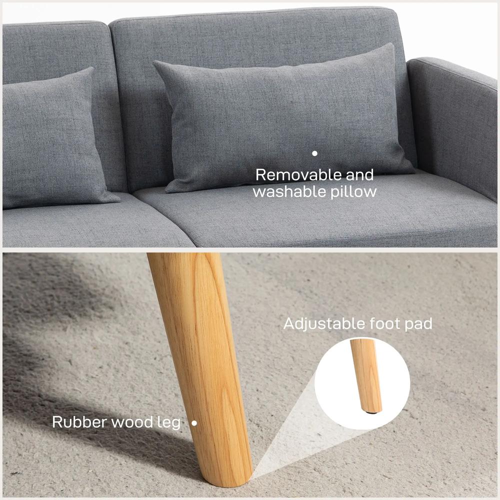 HOMCOM Two-Seater Click-Clack Sofa Bed, with Pillows - Grey Additional View 7