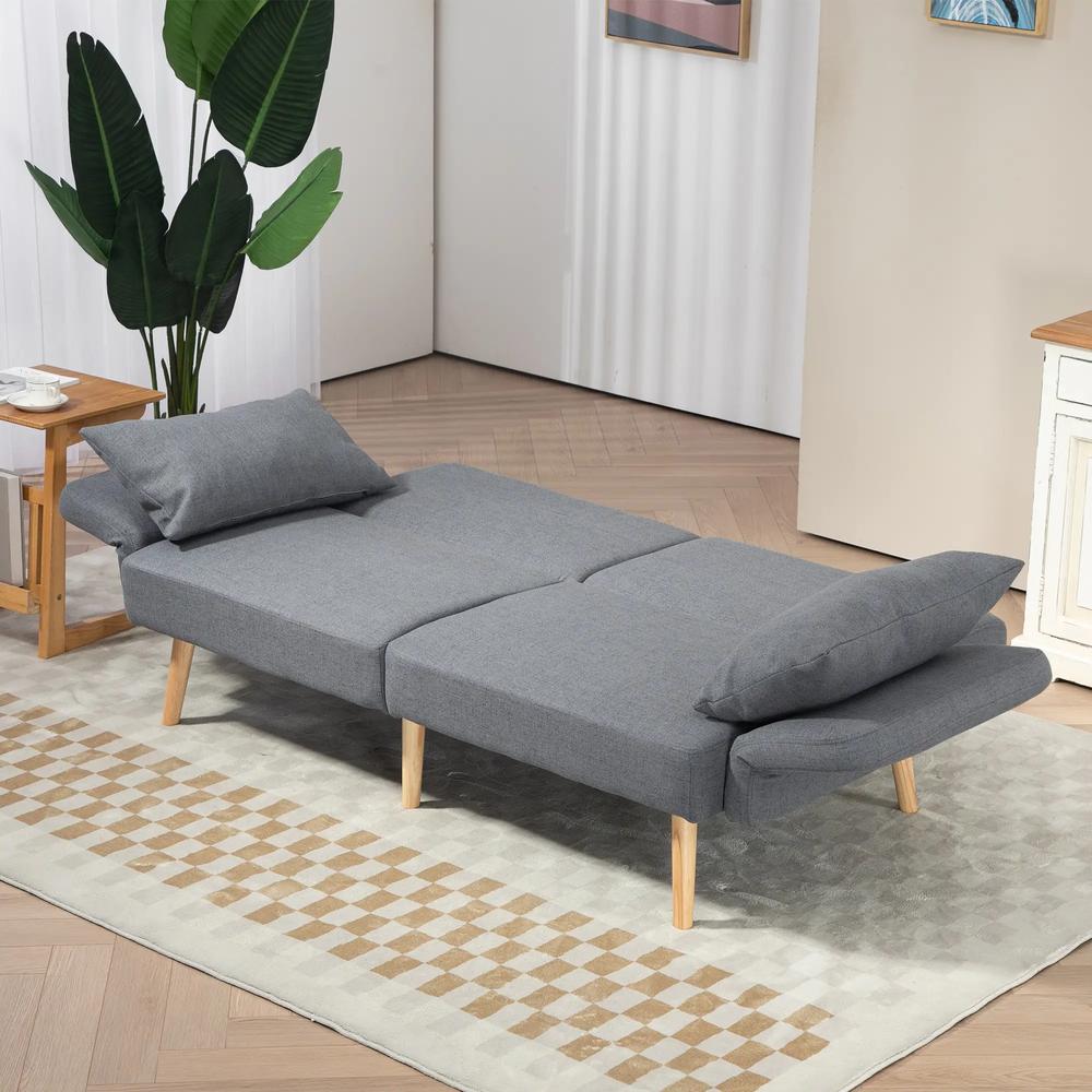 HOMCOM Two-Seater Click-Clack Sofa Bed, with Pillows - Grey Additional View 8