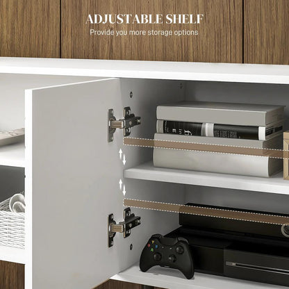 HOMCOM TV Stand with Cupboard, Open Shelves, Striped Doors, Wooden legs, White Additional View 5