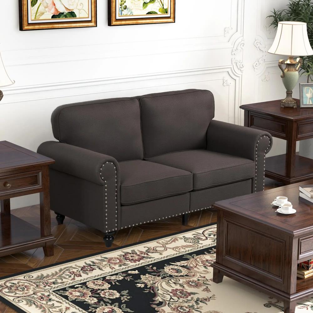 HOMCOM Two-Seater Mid-Century Sofa, with Pocket Springs - Dark Brown Additional View 2