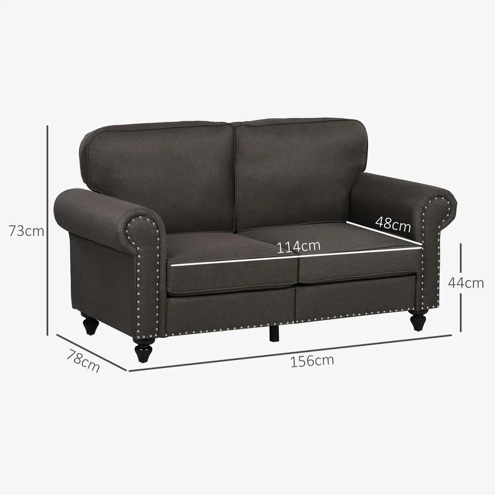 HOMCOM Two-Seater Mid-Century Sofa, with Pocket Springs - Dark Brown Additional View 3