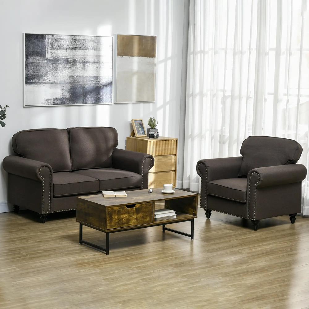 HOMCOM Two-Seater Mid-Century Sofa, with Pocket Springs - Dark Brown Additional View 7