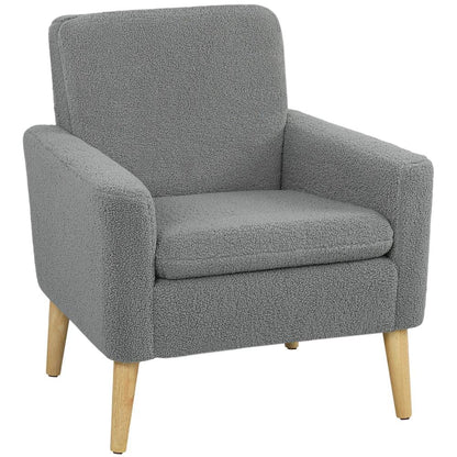 HOMCOM Armchair, Upholstered Accent Chair with Wood Legs and Wide Padded Seat, Teddy Occasional Chair, Grey Additional View 11