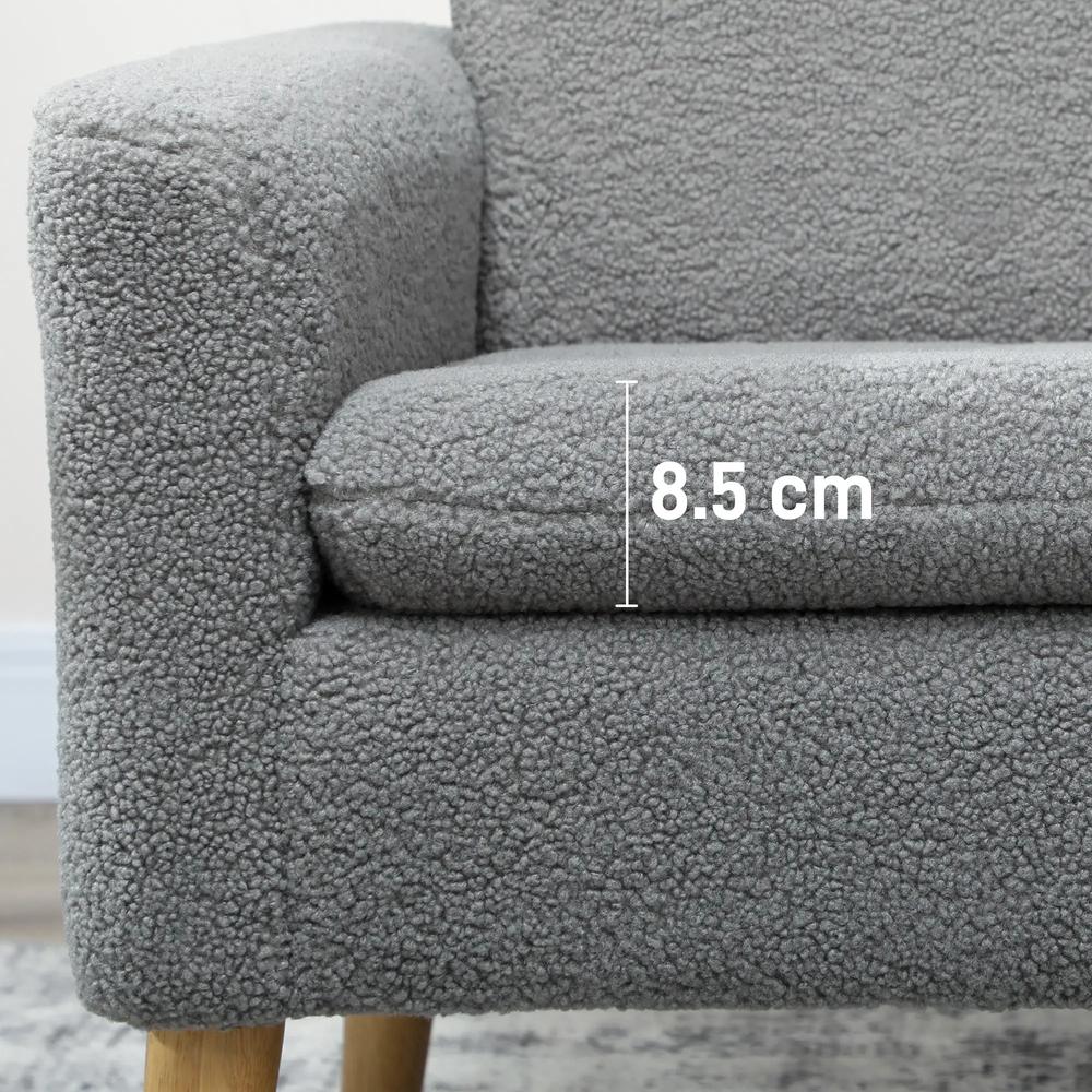 HOMCOM Armchair, Upholstered Accent Chair with Wood Legs and Wide Padded Seat, Teddy Occasional Chair, Grey Additional View 7