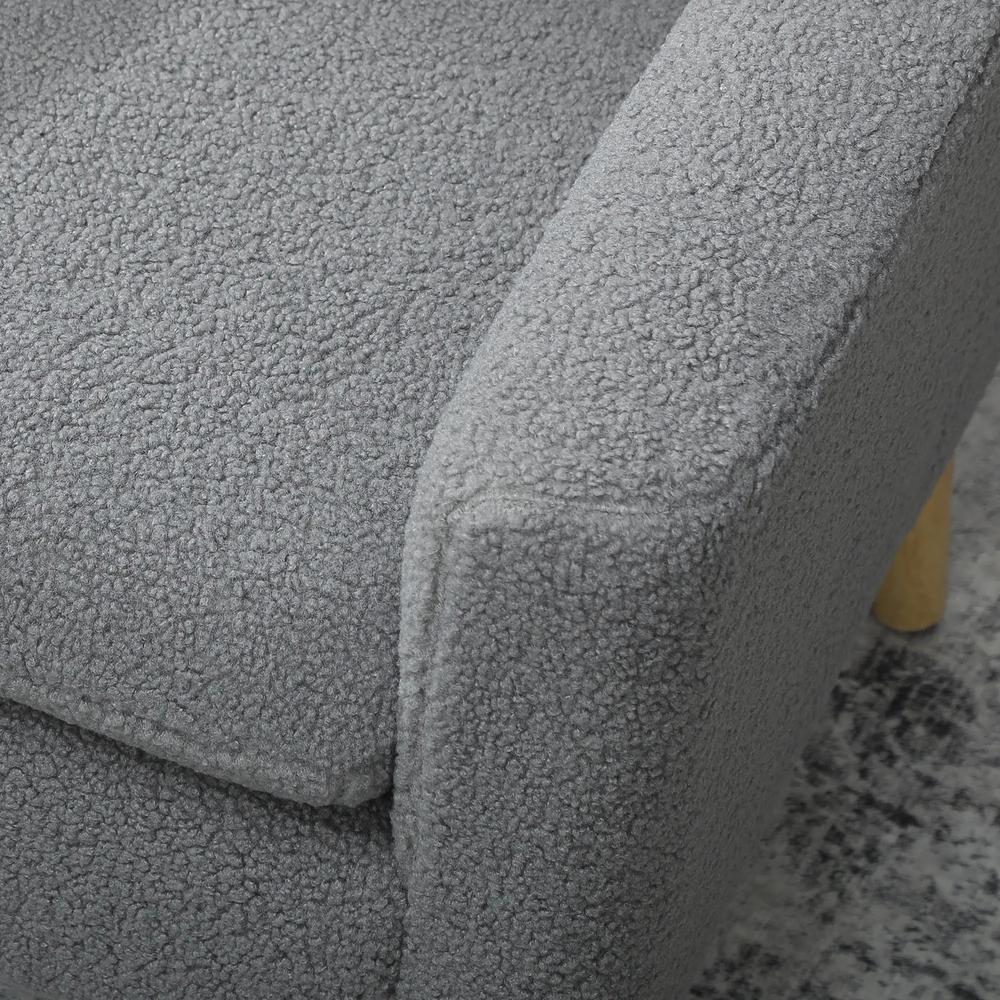 HOMCOM Armchair, Upholstered Accent Chair with Wood Legs and Wide Padded Seat, Teddy Occasional Chair, Grey Additional View 9