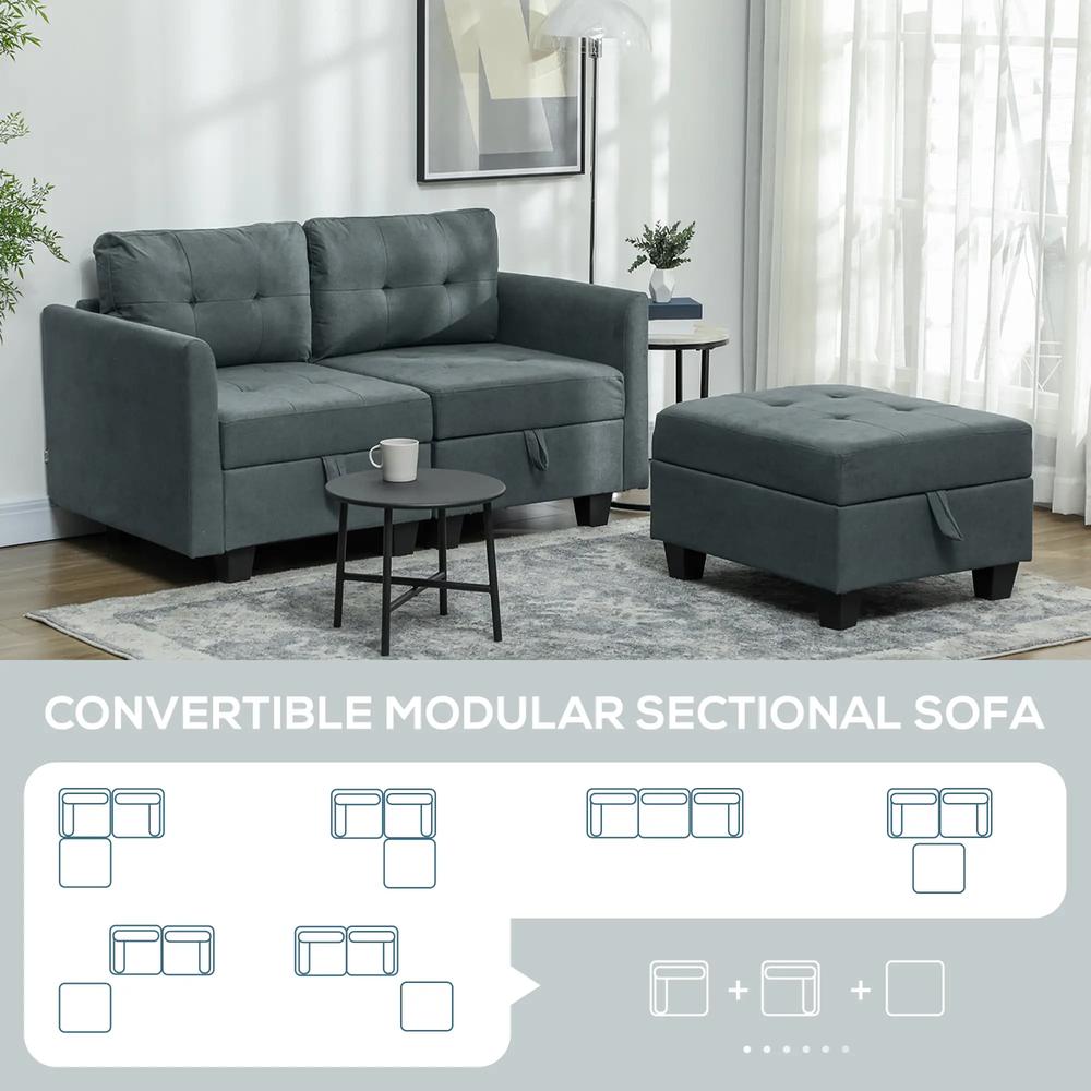 HOMCOM 'L' Shape Modular Storage Sofa - Dark Grey Additional View 4