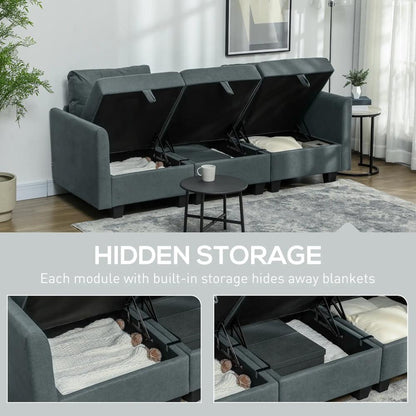 HOMCOM 'L' Shape Modular Storage Sofa - Dark Grey Additional View 5