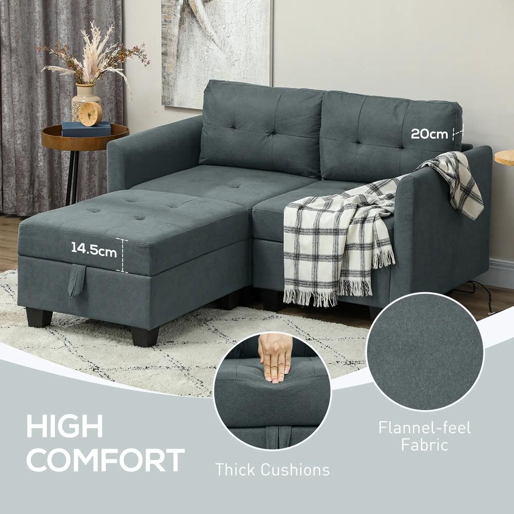 HOMCOM 'L' Shape Modular Storage Sofa - Dark Grey Additional View 6