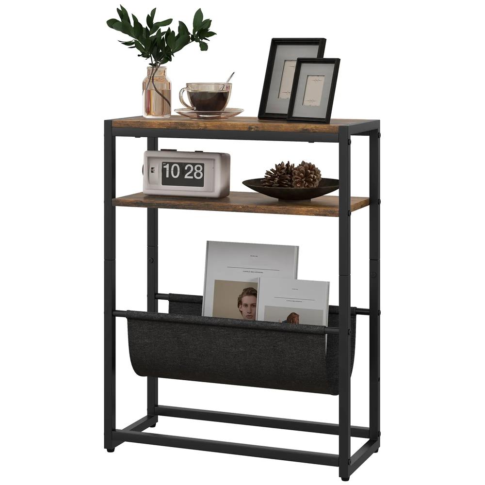 HOMCOM Narrow Side Table, End Table with 3-Tier Storage, V-Shaped Magazine Holder for Living Room, Bedroom, 43 x 18 x 56 cm, Ru Additional View 11