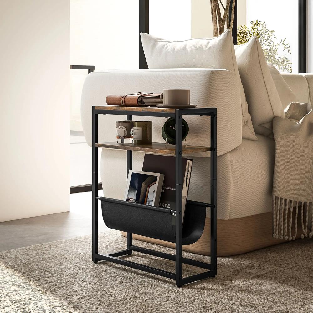 HOMCOM Narrow Side Table, End Table with 3-Tier Storage, V-Shaped Magazine Holder for Living Room, Bedroom, 43 x 18 x 56 cm, Ru Additional View 2