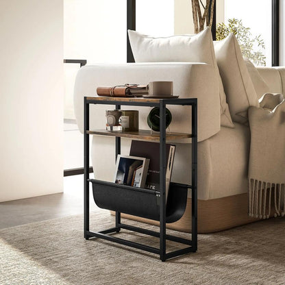 HOMCOM Narrow Side Table, End Table with 3-Tier Storage, V-Shaped Magazine Holder for Living Room, Bedroom, 43 x 18 x 56 cm, Ru Additional View 2