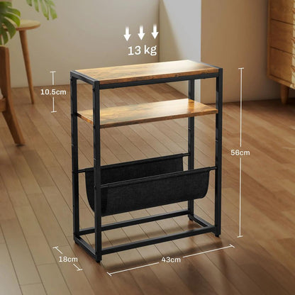 HOMCOM Narrow Side Table, End Table with 3-Tier Storage, V-Shaped Magazine Holder for Living Room, Bedroom, 43 x 18 x 56 cm, Ru Additional View 3