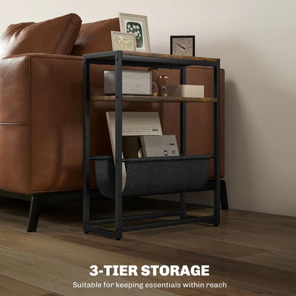 HOMCOM Narrow Side Table, End Table with 3-Tier Storage, V-Shaped Magazine Holder for Living Room, Bedroom, 43 x 18 x 56 cm, Ru Additional View 4