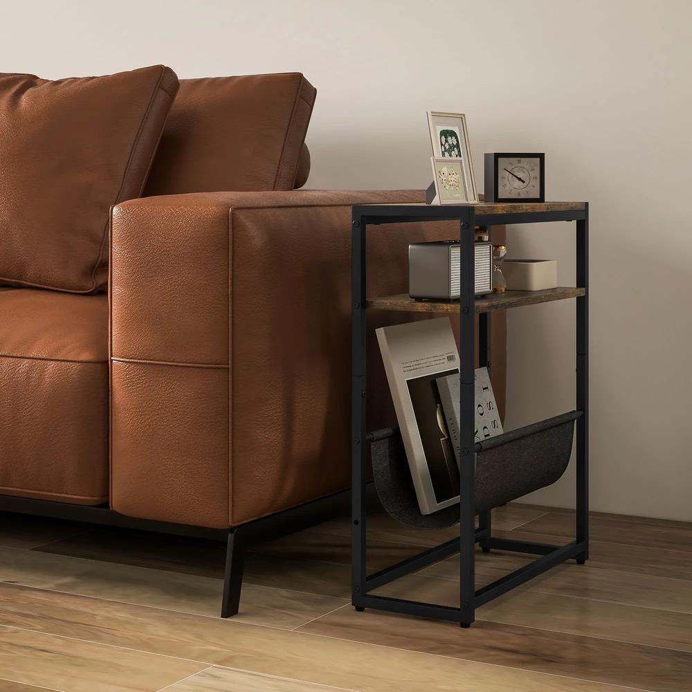 HOMCOM Narrow Side Table, End Table with 3-Tier Storage, V-Shaped Magazine Holder for Living Room, Bedroom, 43 x 18 x 56 cm, Ru Additional View 7