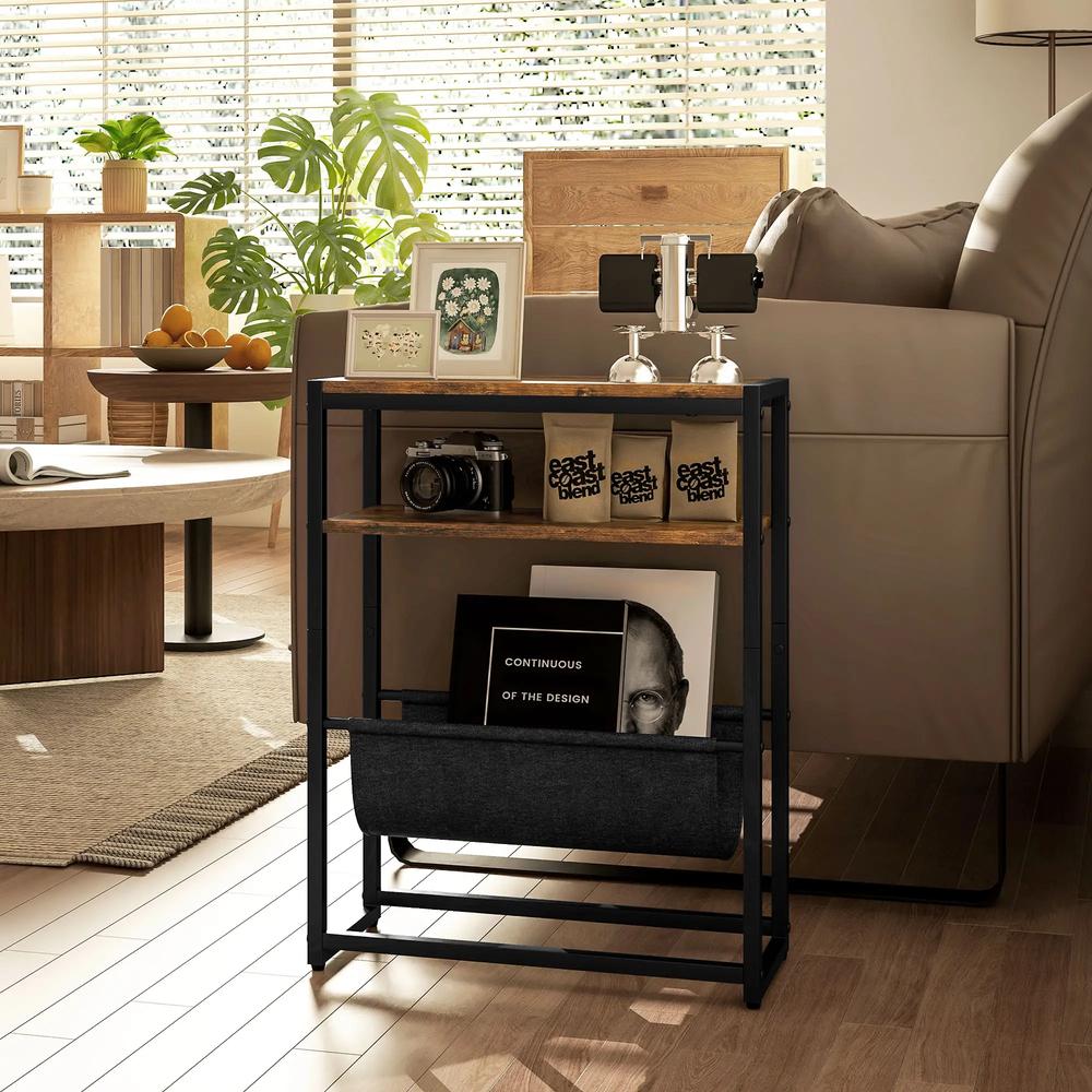 HOMCOM Narrow Side Table, End Table with 3-Tier Storage, V-Shaped Magazine Holder for Living Room, Bedroom, 43 x 18 x 56 cm, Ru Additional View 10