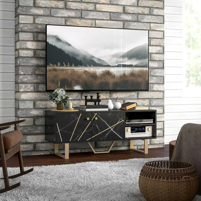 HOMCOM TV Stand Cabinet for TVs up to 50 Inches, TV Unit with Storage Shelves and Cupboard for Living Room, Black Marble Tone Additional View 2