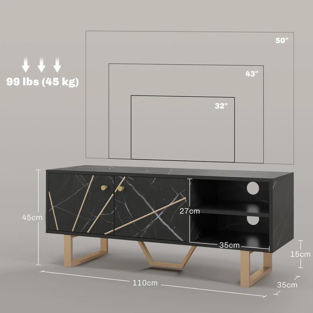 HOMCOM TV Stand Cabinet for TVs up to 50 Inches, TV Unit with Storage Shelves and Cupboard for Living Room, Black Marble Tone Additional View 3