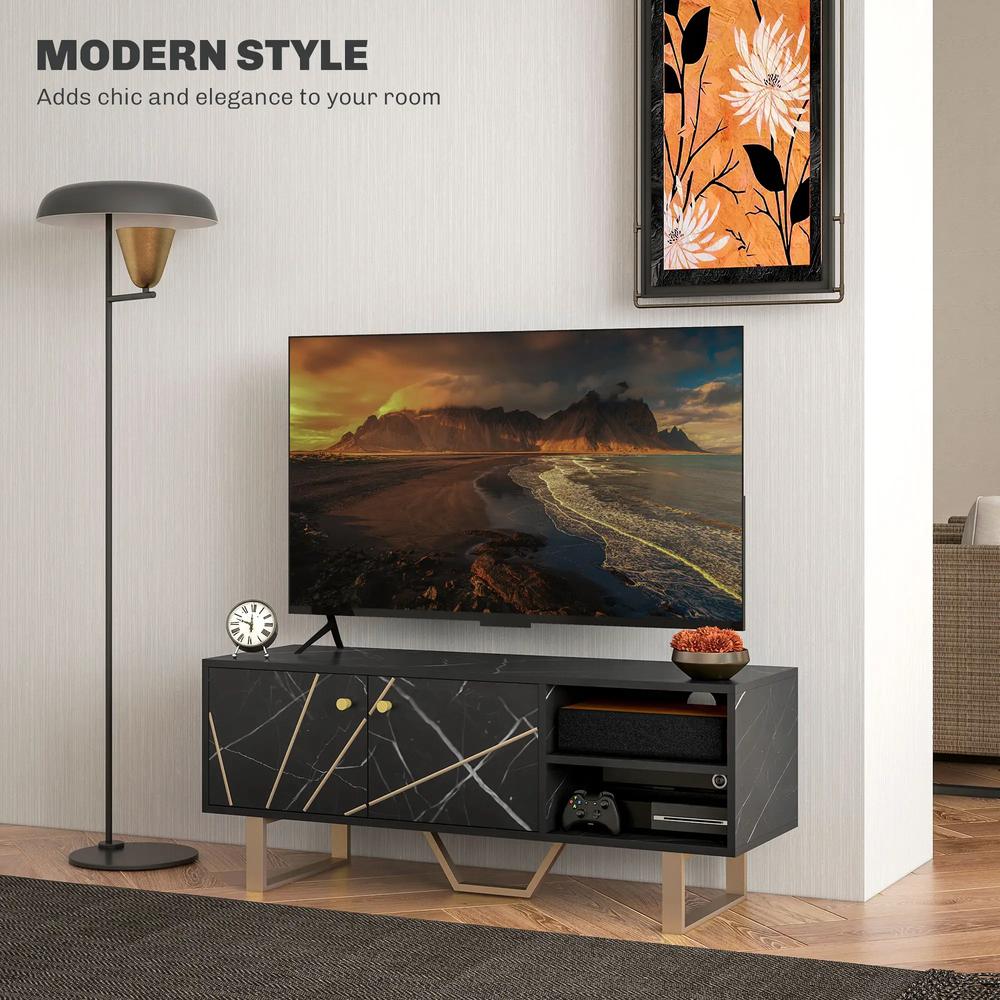 HOMCOM TV Stand Cabinet for TVs up to 50 Inches, TV Unit with Storage Shelves and Cupboard for Living Room, Black Marble Tone Additional View 4