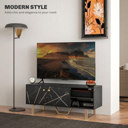HOMCOM TV Stand Cabinet for TVs up to 50 Inches, TV Unit with Storage Shelves and Cupboard for Living Room, Black Marble Tone Additional View 4