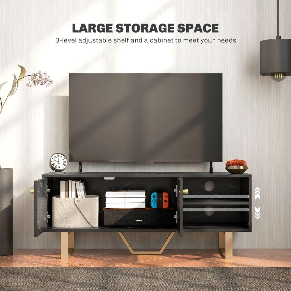 HOMCOM TV Stand Cabinet for TVs up to 50 Inches, TV Unit with Storage Shelves and Cupboard for Living Room, Black Marble Tone Additional View 5