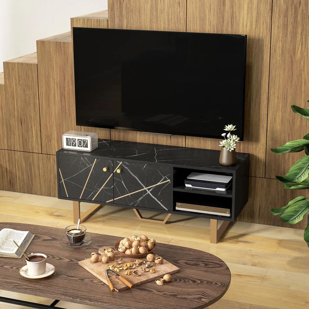HOMCOM TV Stand Cabinet for TVs up to 50 Inches, TV Unit with Storage Shelves and Cupboard for Living Room, Black Marble Tone Additional View 8