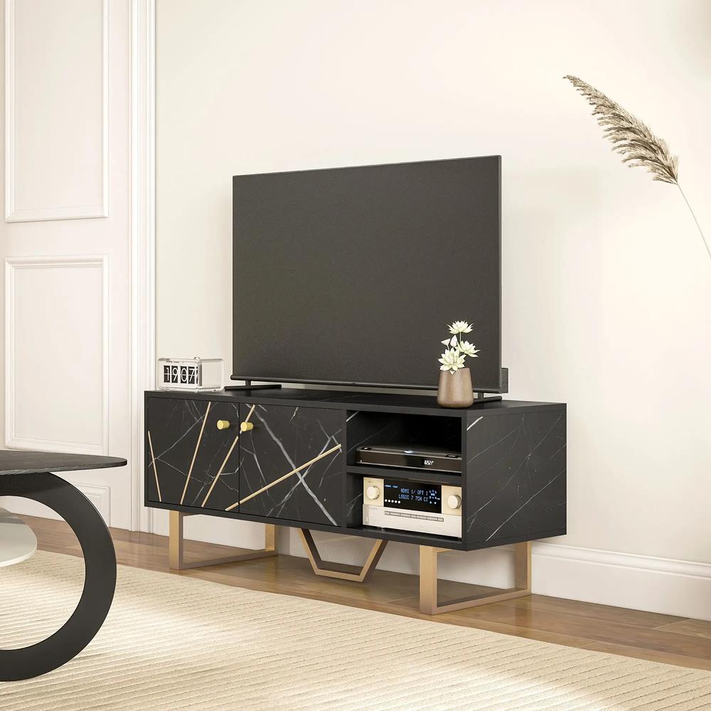 HOMCOM TV Stand Cabinet for TVs up to 50 Inches, TV Unit with Storage Shelves and Cupboard for Living Room, Black Marble Tone Additional View 9