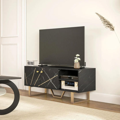HOMCOM TV Stand Cabinet for TVs up to 50 Inches, TV Unit with Storage Shelves and Cupboard for Living Room, Black Marble Tone Additional View 9