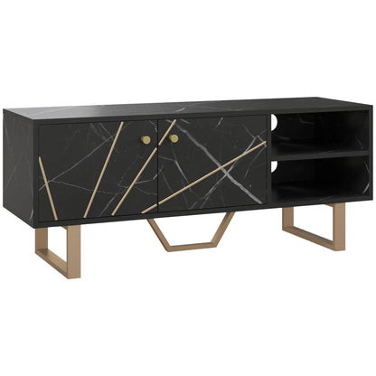 HOMCOM TV Stand Cabinet for TVs up to 50 Inches, TV Unit with Storage Shelves and Cupboard for Living Room, Black Marble Tone