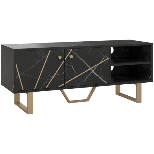 HOMCOM TV Stand Cabinet for TVs up to 50 Inches, TV Unit with Storage Shelves and Cupboard for Living Room, Black Marble Tone