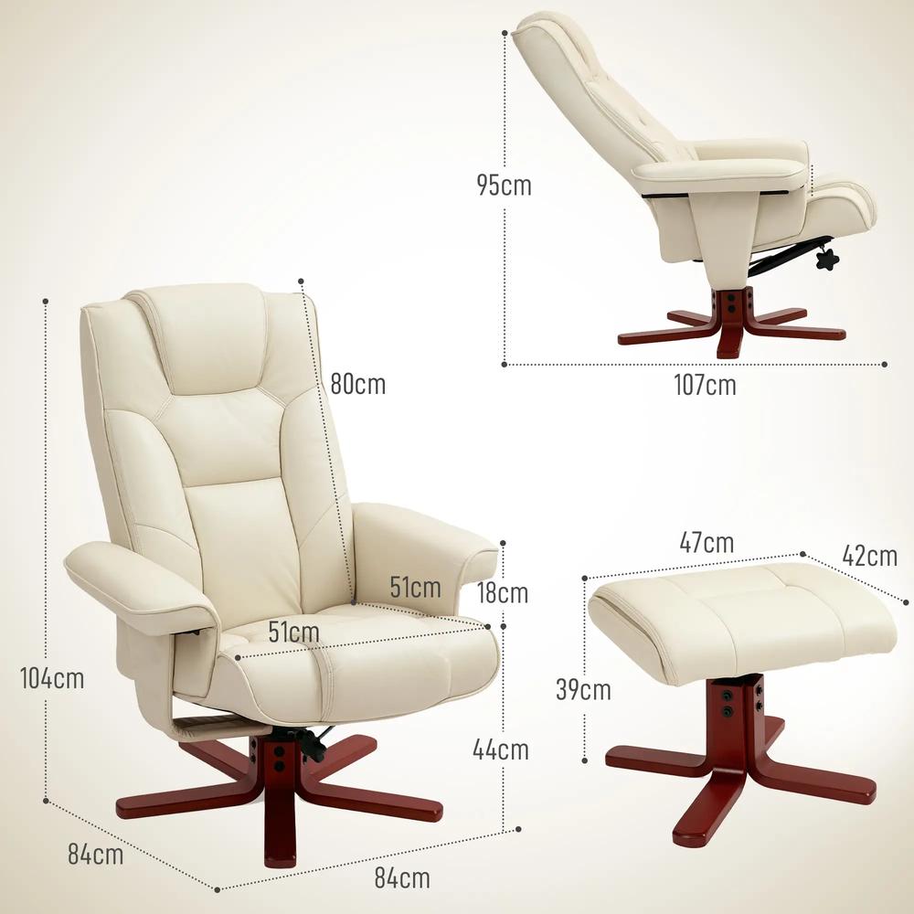 HOMCOM Faux Leather Manual Recliner and Footstool Set Additional View 28