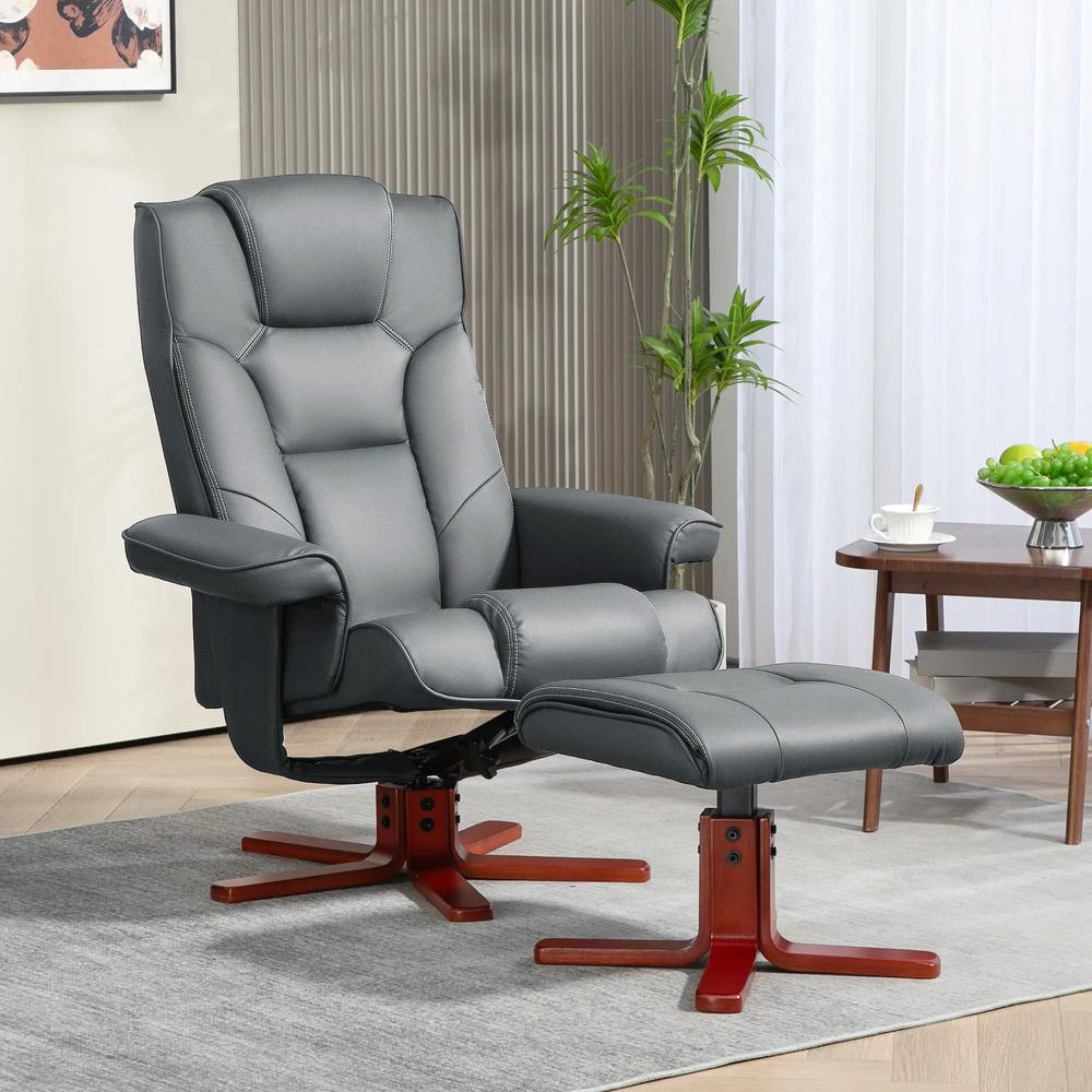 HOMCOM Faux Leather Manual Recliner and Footstool Set Additional View 42