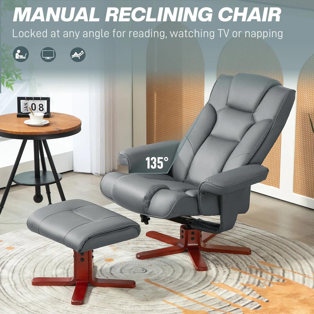 HOMCOM Faux Leather Manual Recliner and Footstool Set Additional View 44