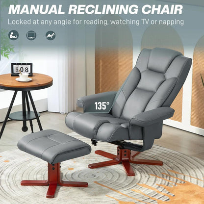HOMCOM Faux Leather Manual Recliner and Footstool Set Additional View 44