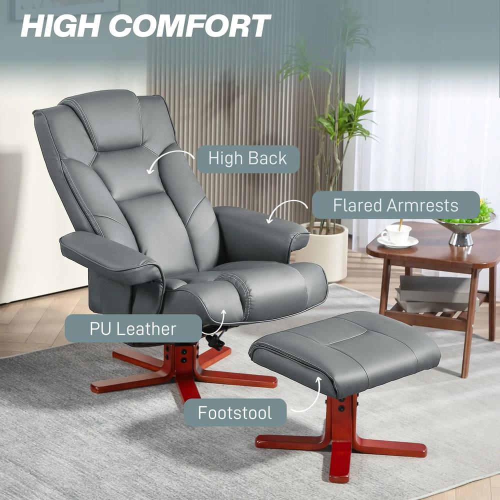 HOMCOM Faux Leather Manual Recliner and Footstool Set Additional View 46