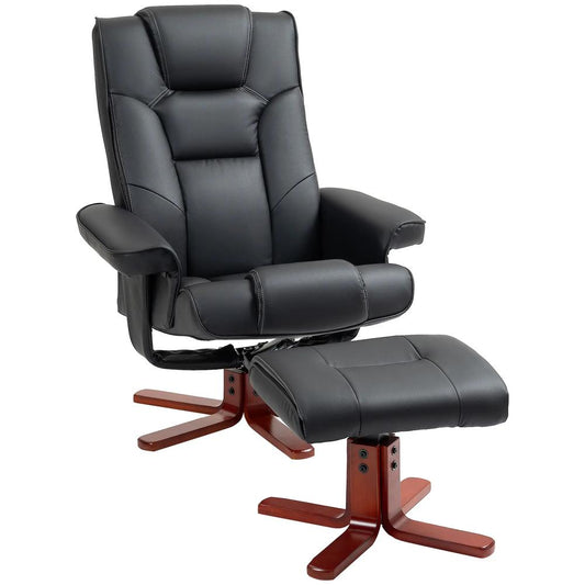 HOMCOM Faux Leather Manual Recliner and Footstool Set