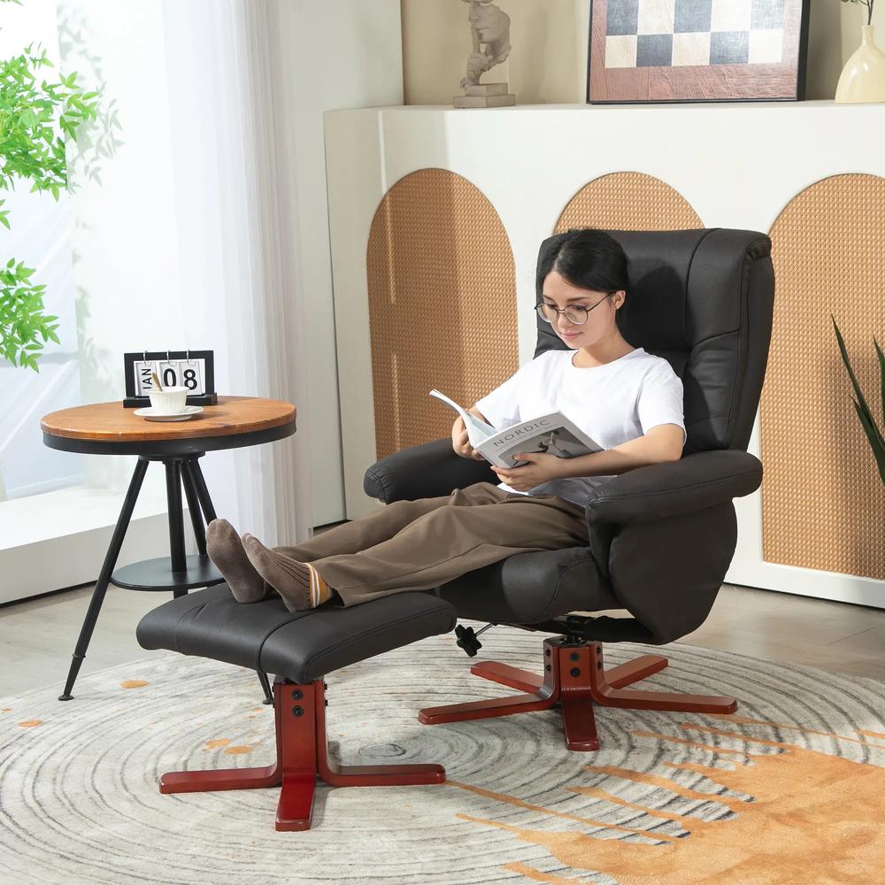HOMCOM Faux Microfibre Leather Manual Recliner and Footstool Set Additional View 2
