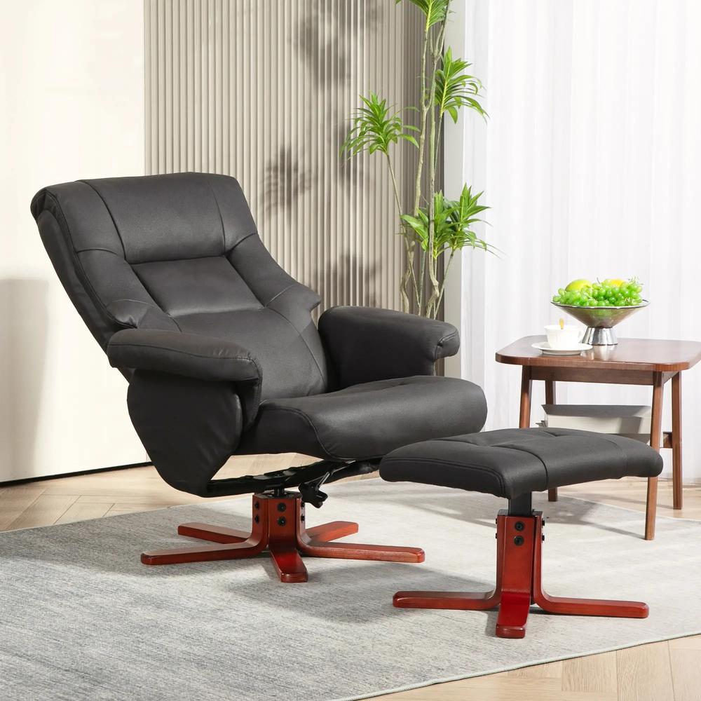HOMCOM Faux Microfibre Leather Manual Recliner and Footstool Set Additional View 10