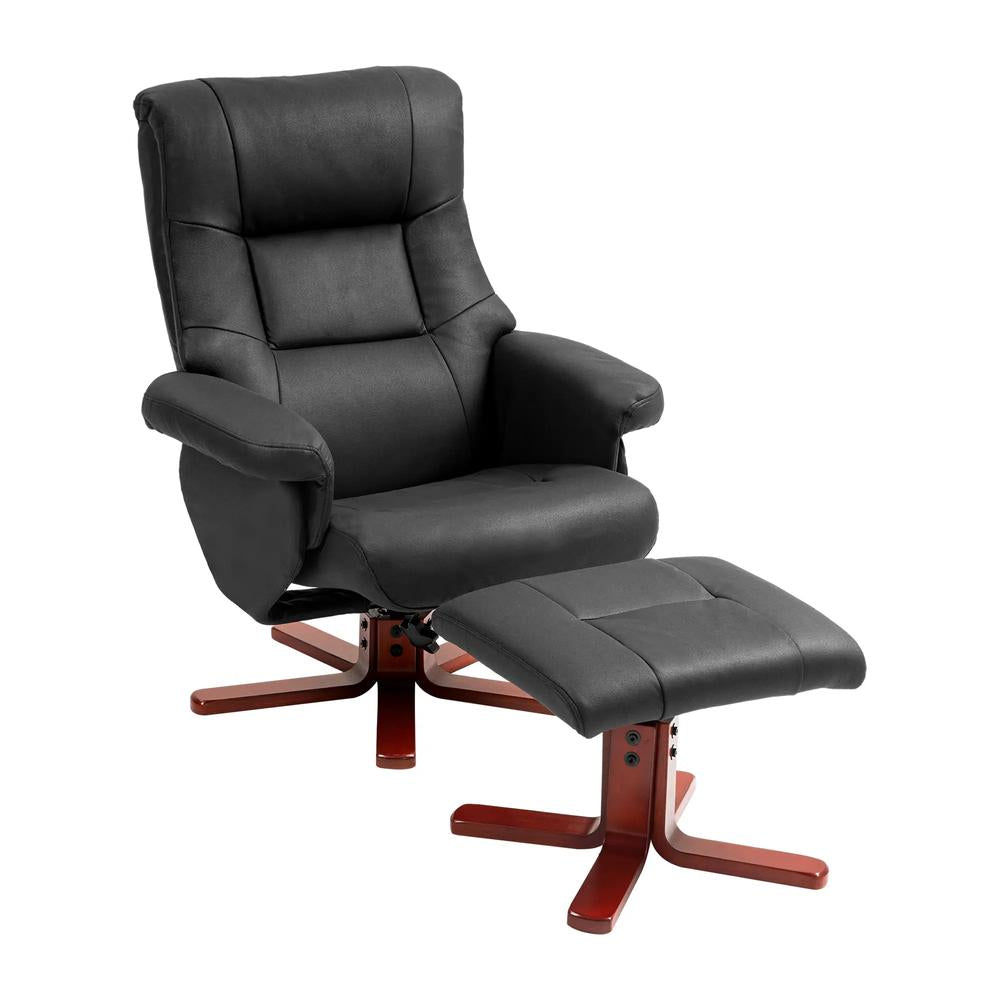 HOMCOM Faux Microfibre Leather Manual Recliner and Footstool Set