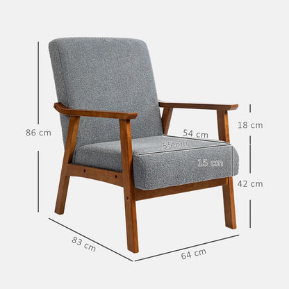 HOMCOM Armchair with Wide Seat, Boucle Accent Chair, Thick Padded Occasional Chair with Solid Wood Frame for Living Room Bedroom Home Office Reception Balcony, Grey Additional View 3