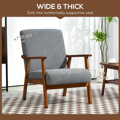 HOMCOM Armchair with Wide Seat, Boucle Accent Chair, Thick Padded Occasional Chair with Solid Wood Frame for Living Room Bedroom Home Office Reception Balcony, Grey Additional View 4
