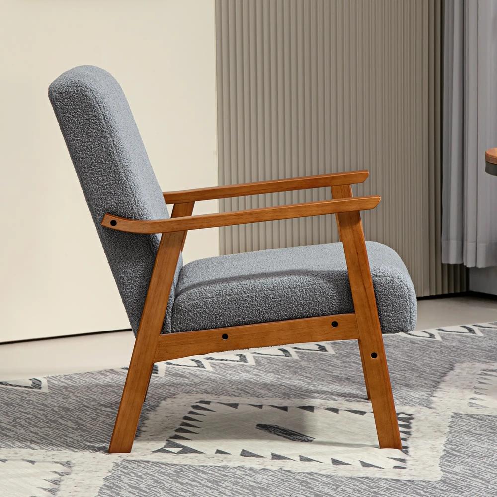 HOMCOM Armchair with Wide Seat, Boucle Accent Chair, Thick Padded Occasional Chair with Solid Wood Frame for Living Room Bedroom Home Office Reception Balcony, Grey Additional View 7