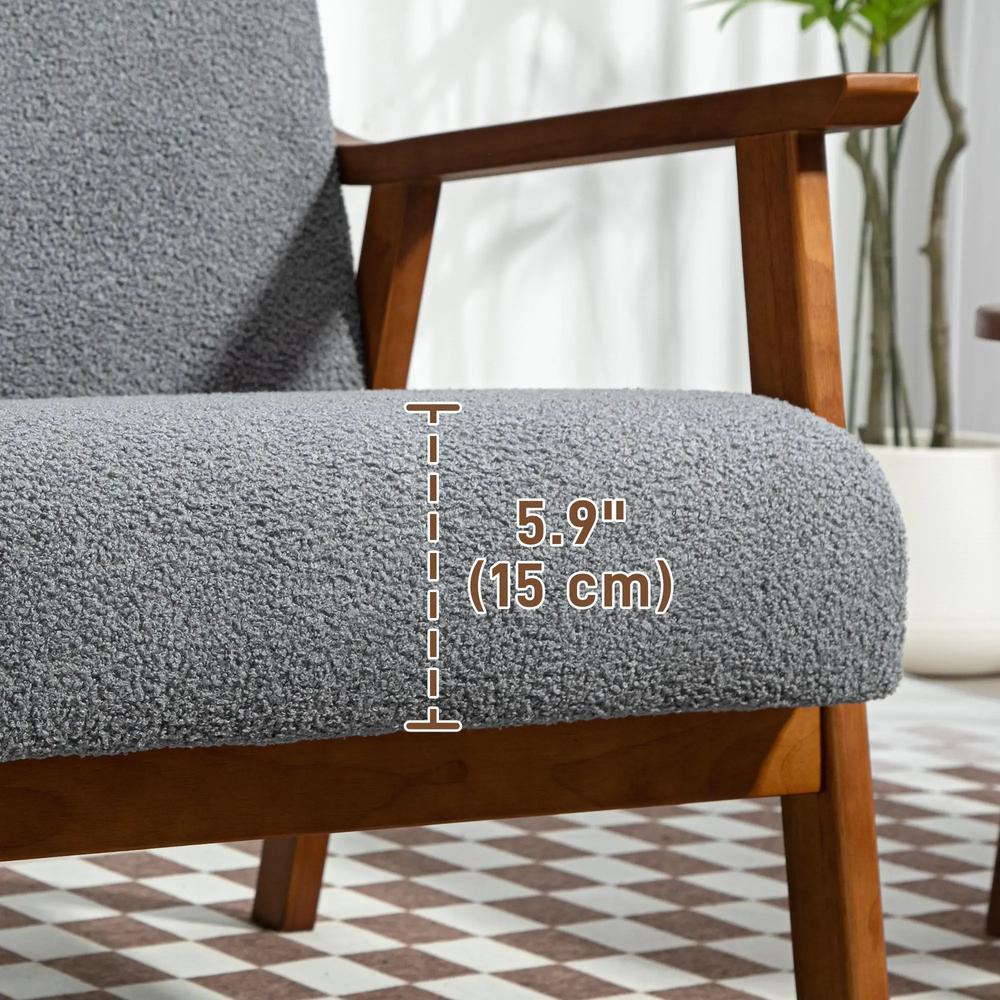 HOMCOM Armchair with Wide Seat, Boucle Accent Chair, Thick Padded Occasional Chair with Solid Wood Frame for Living Room Bedroom Home Office Reception Balcony, Grey Additional View 8