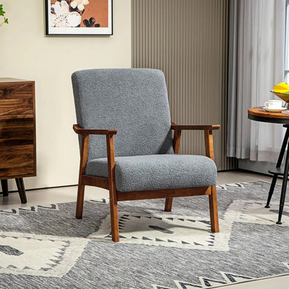 HOMCOM Armchair with Wide Seat, Boucle Accent Chair, Thick Padded Occasional Chair with Solid Wood Frame for Living Room Bedroom Home Office Reception Balcony, Grey Additional View 10