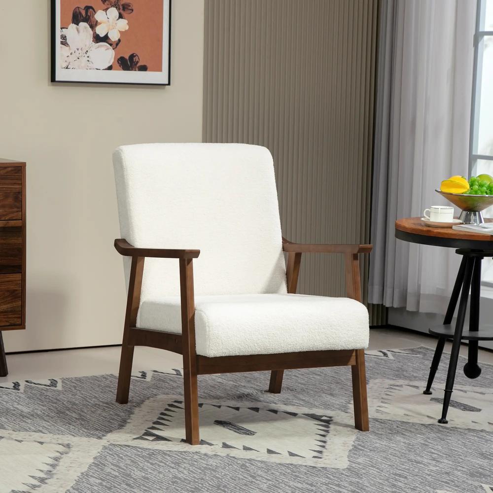 HOMCOM Boucle Seat Mid Century Accent Chair - White Additional View 2
